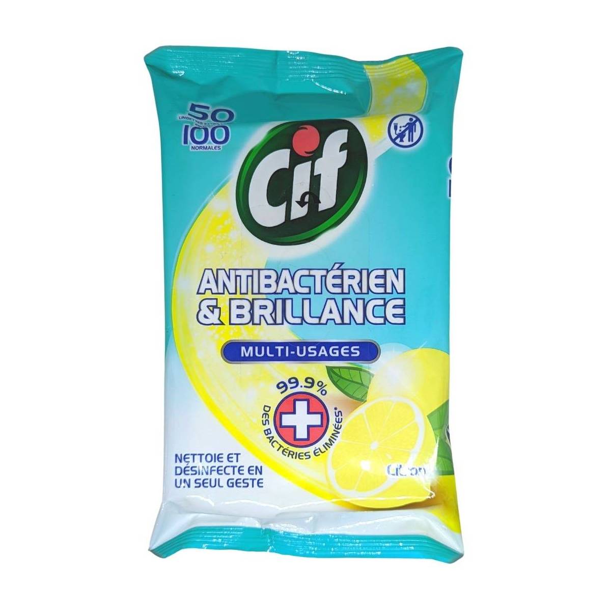 Lingettes Nettoyantes CIF Antibactérien et Brillance Multi-Usages Citron