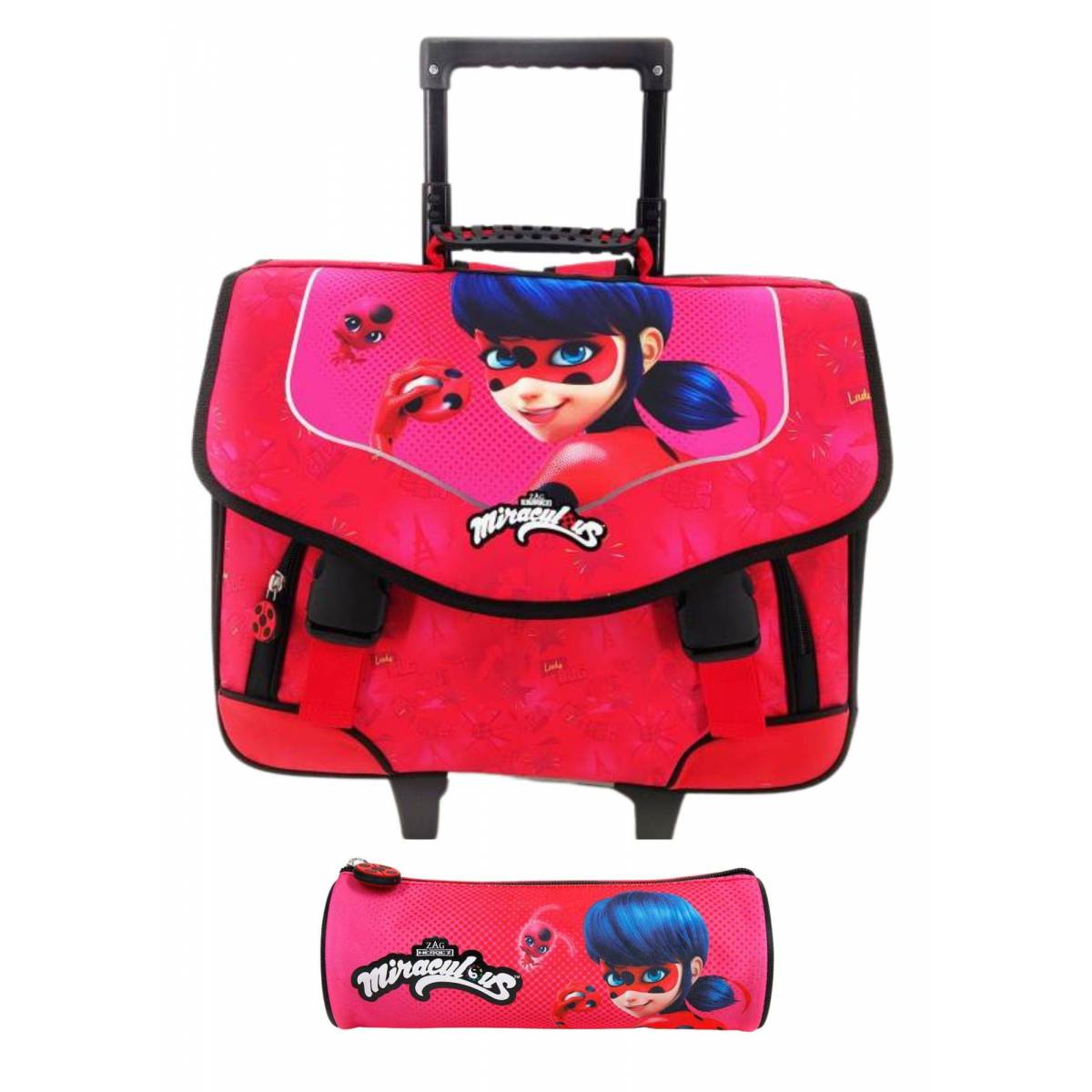 Miraculous Ladybug Rose Wheeled Schoolbag Pack + matching pencil case
