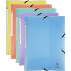 Set of 5 Exacompta A4 PASTEL elastic folders with 3 flaps