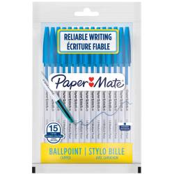 Lot de 15 stylos à bille Paper Mate bleu avec capuchon