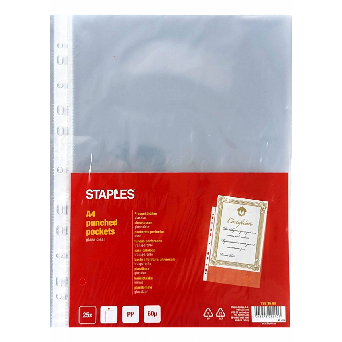 Staples Clear Perforated Plastic Pockets 25 Pack