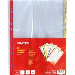 Paquete de 10 bolsillos de plástico transparente perforado de Staples