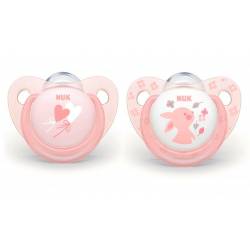Chupetes silicona Nuk 0-6 meses Bebé conejo y corazón rosa
