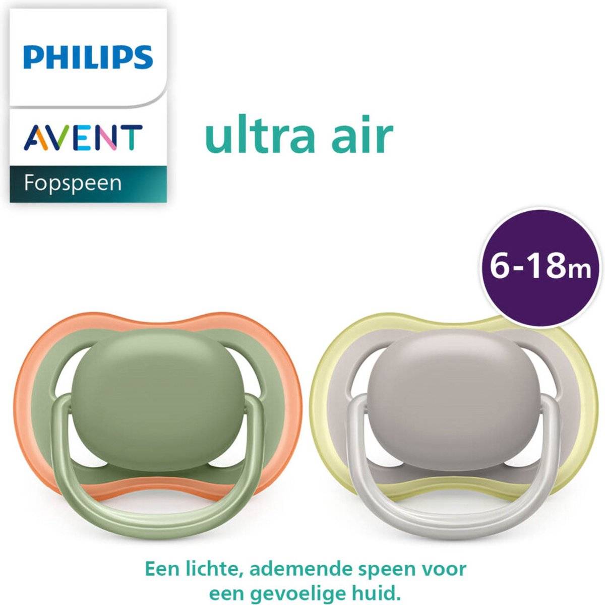 Phillips Avent Sucette ultra air 6-18 mois silicone gris vert lot de 4  SCF085/17