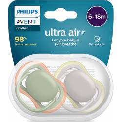 Chupetes Avent Ultra Air 6-18 meses verde gris