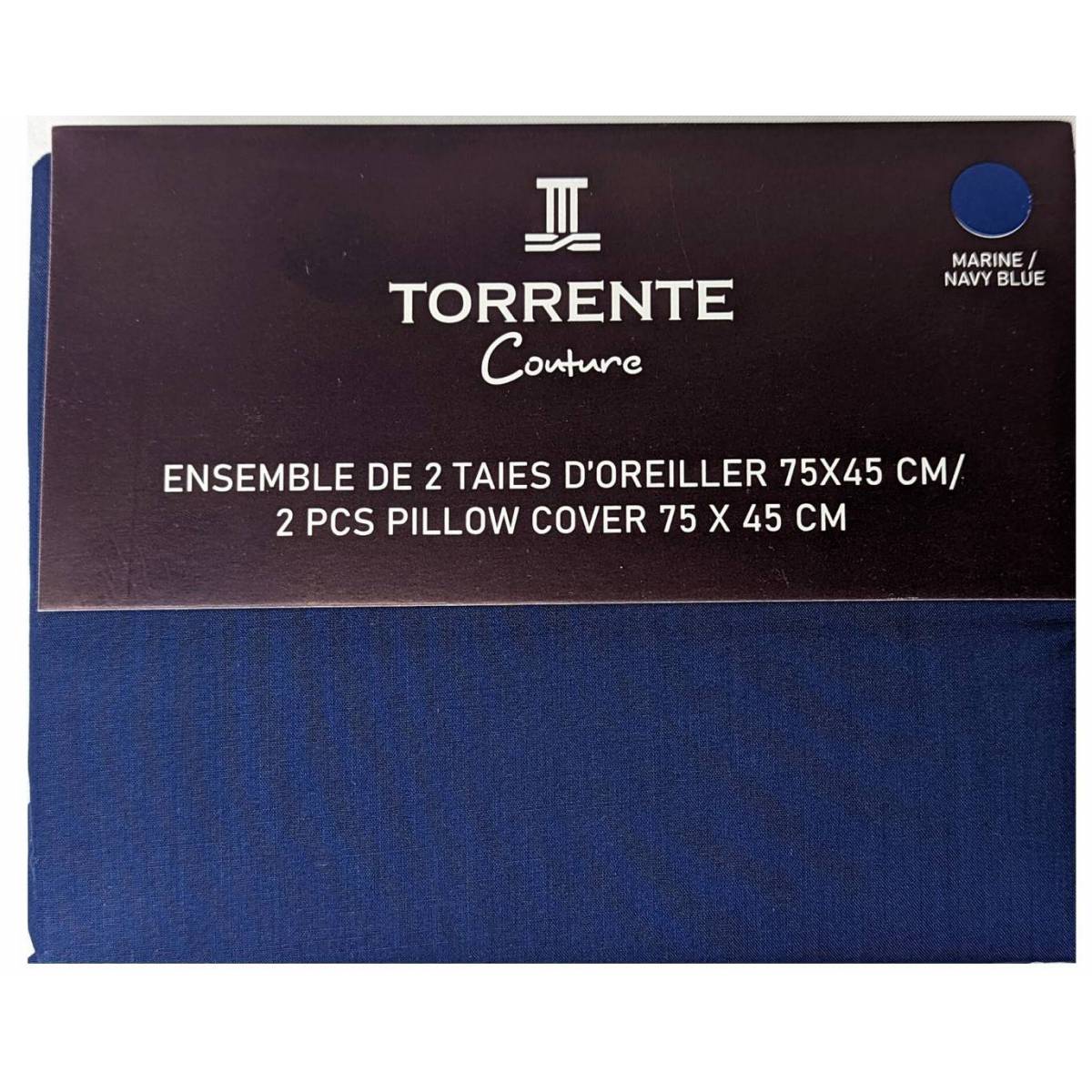 Ensemble de 2 taies d'oreiller Bleu Marine 75 x 45 cm Torrente