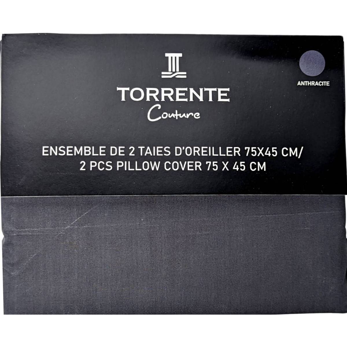 Taie d'oreiller Torrente Anthracite 75 x 45 cm