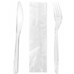 Transparent plastic cutlery + napkin