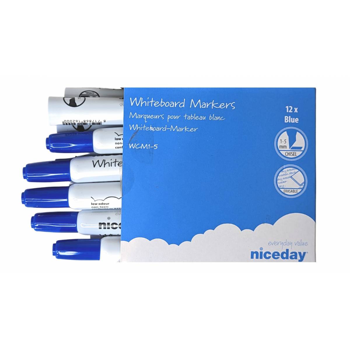 12 grandi pennarelli per lavagna bianca Niceday blu