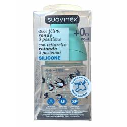 Biberon Suavinex 150 ml Hirondelles Silicone Ronde 3V - Bleu