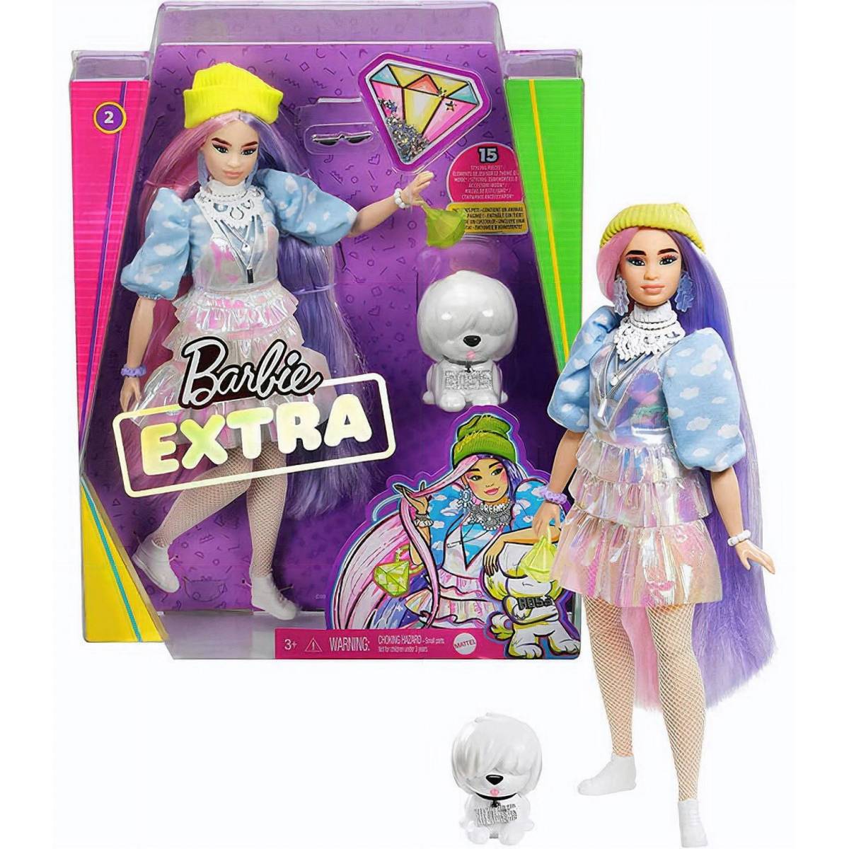 Poupée Barbie Extra avec Accessoires de coiffure et Chiot
