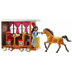Set Poupée, figurine, train avec balcon à roulettes Mattel Spirit