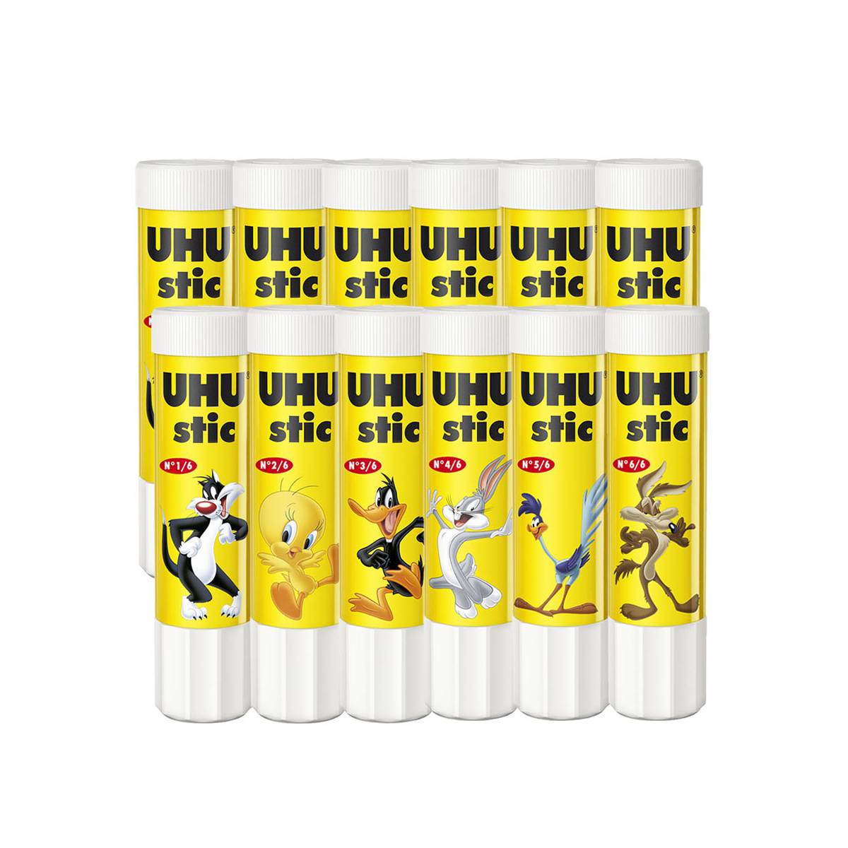 Pack de 12 tubes UHU 21 gr Looney tunes