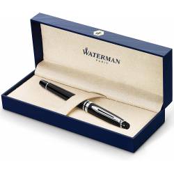Waterman Expert stylo roller | noir brillant avec attributs chromés | pointe fine | encre noire | coffret cadeau