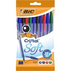 BIC Cristal Soft Stylos-Bille Pointe Moyenne Assorties, Pochette de 10