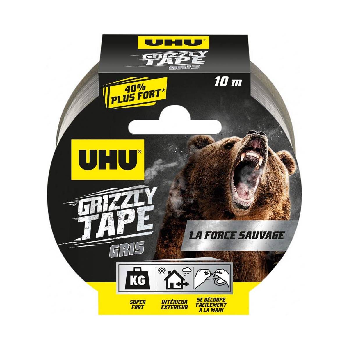 UHU Grizzly tape - Ruban adhésif toilé waterproof pour réparer, gris, 10mx50mm