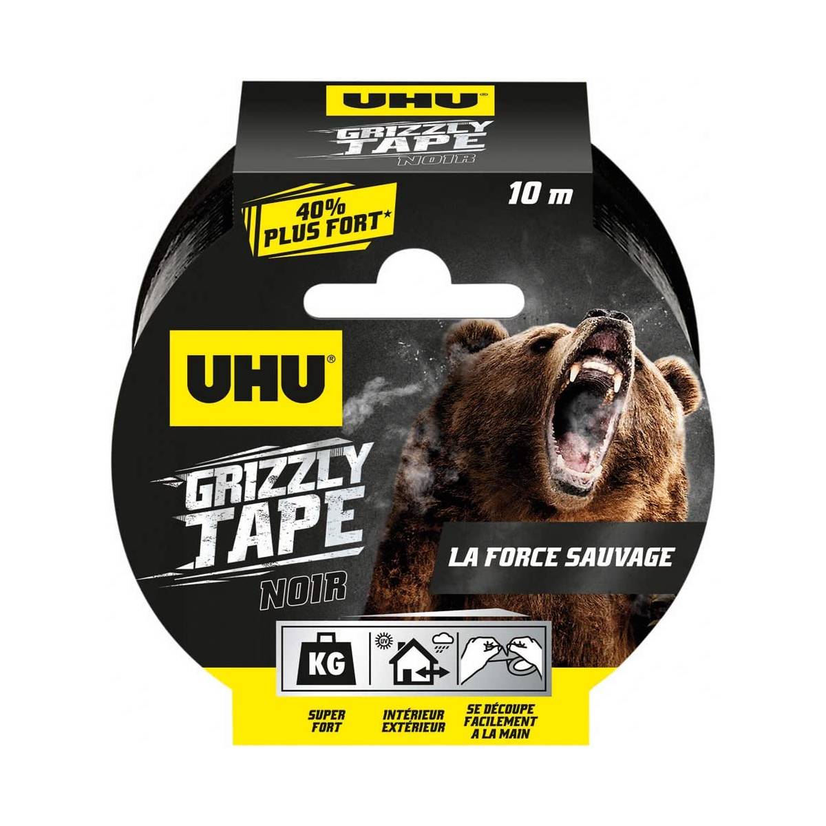 UHU Grizzly tape - Ruban adhésif toilé waterproof pour réparer, Noir, 10mx50mm