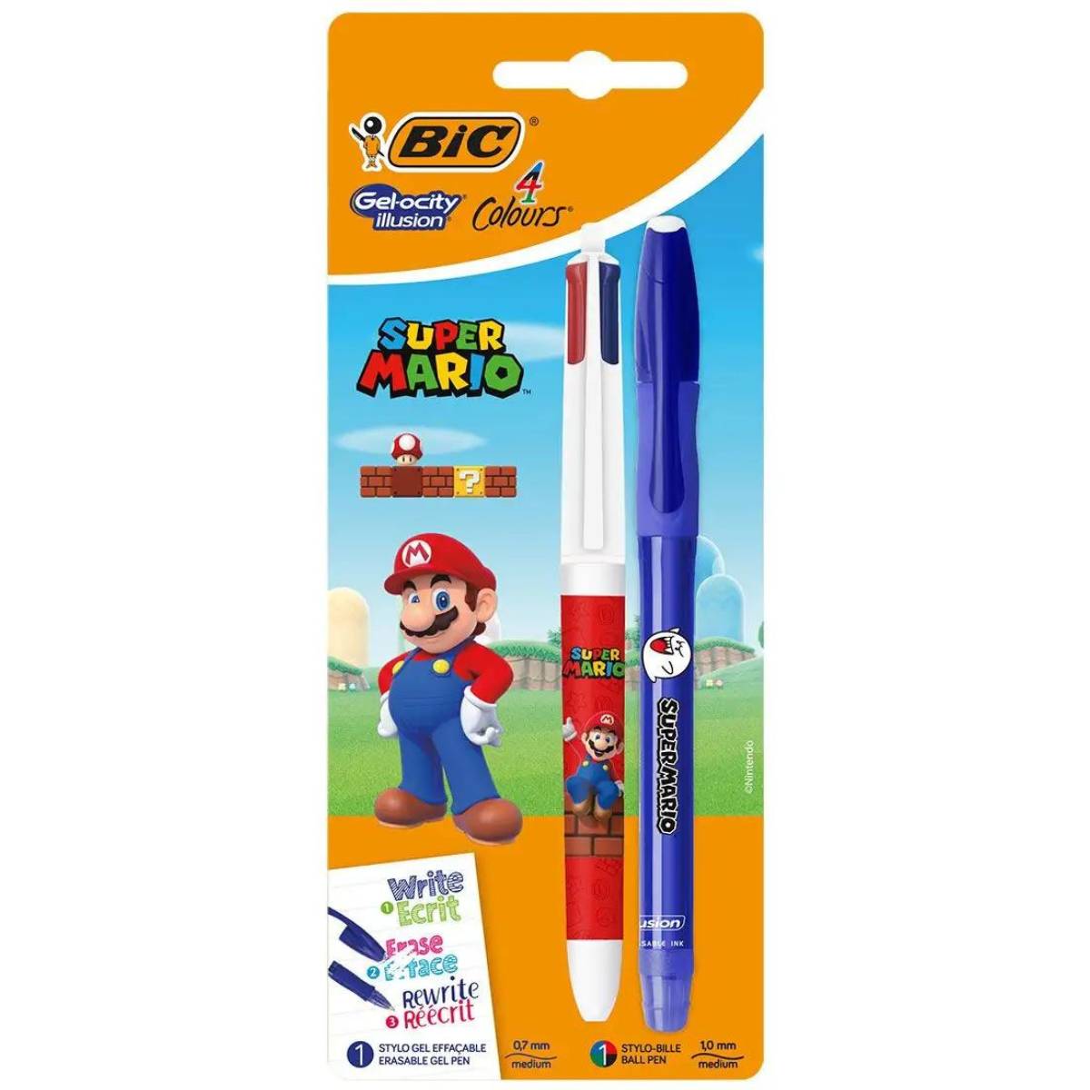 Penna a 4 colori e penna Gel-ocity blu cancellabile Super Mario BIC