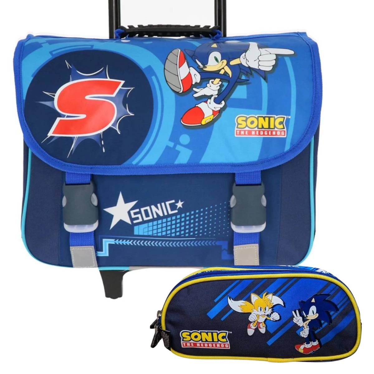 Pack Cartable à roulettes Sonic 41 cm + Trousse 2 compartiments