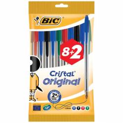 Bic stylo bille Cristal Medium blister 8 + 2 GRATUIT