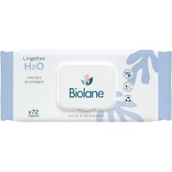 BIOLANE -Lingettes nettoyantes H2O à l'eau pour bébé-Peaux sensible-72 lingettes épaisses-Nettoie