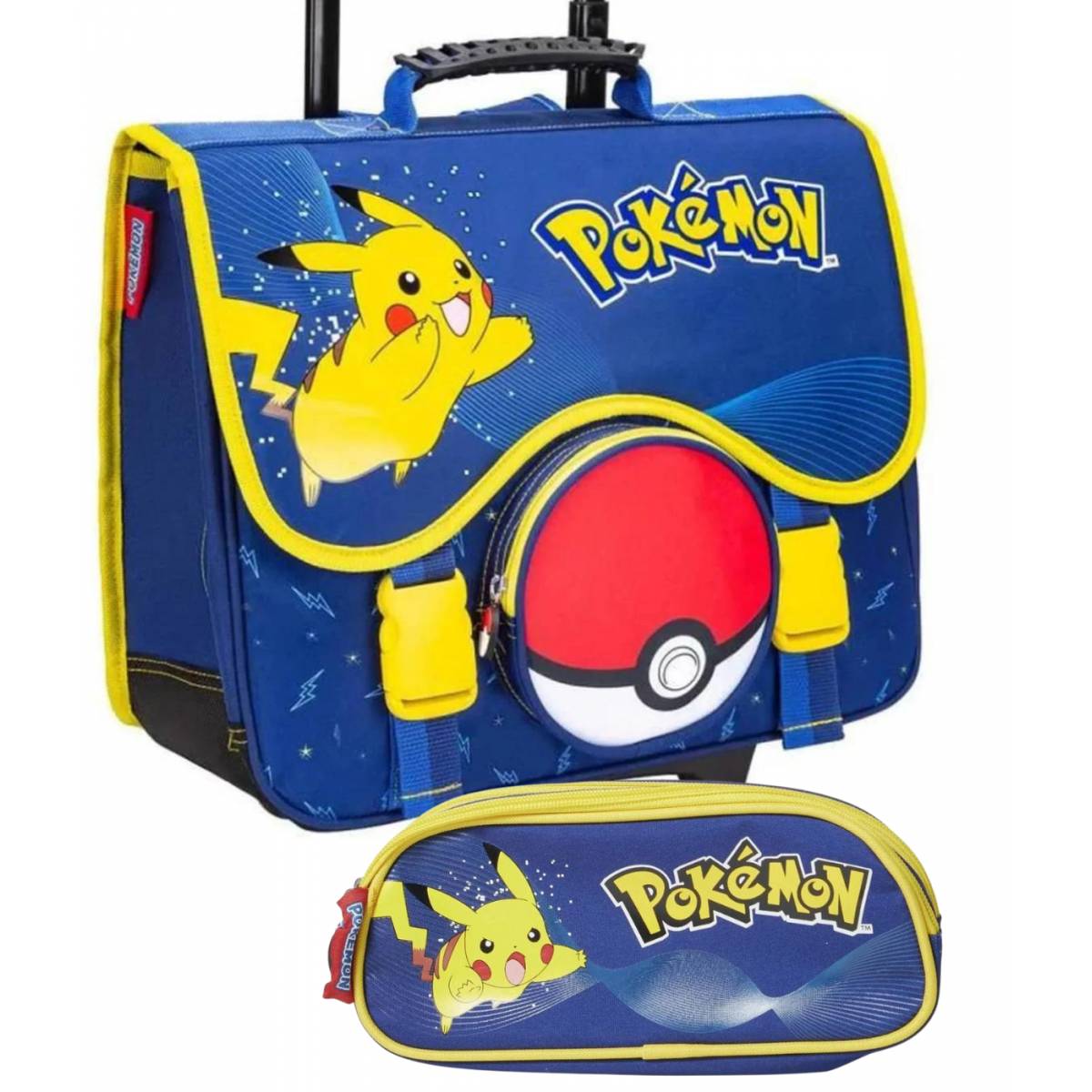 Pack Cartable à roulettes Pokemon Pikachu 41 cm + trousse 2 compartiments