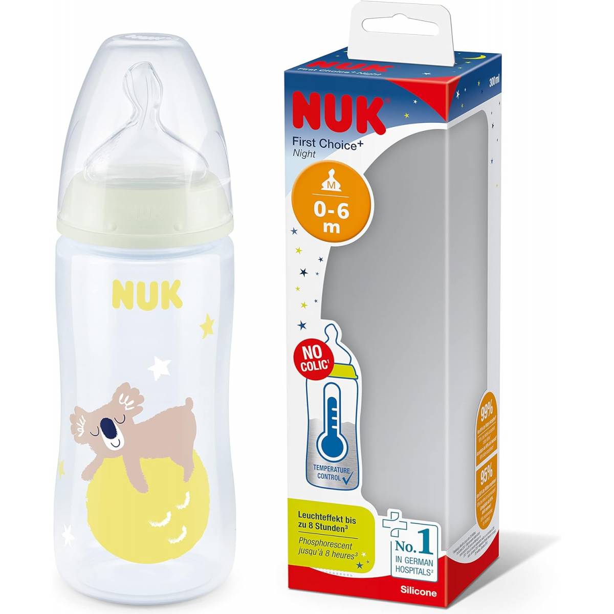 Nuk First Choice+ biberon de nuit, 0-6 mois anti-colique 300 ml Koala