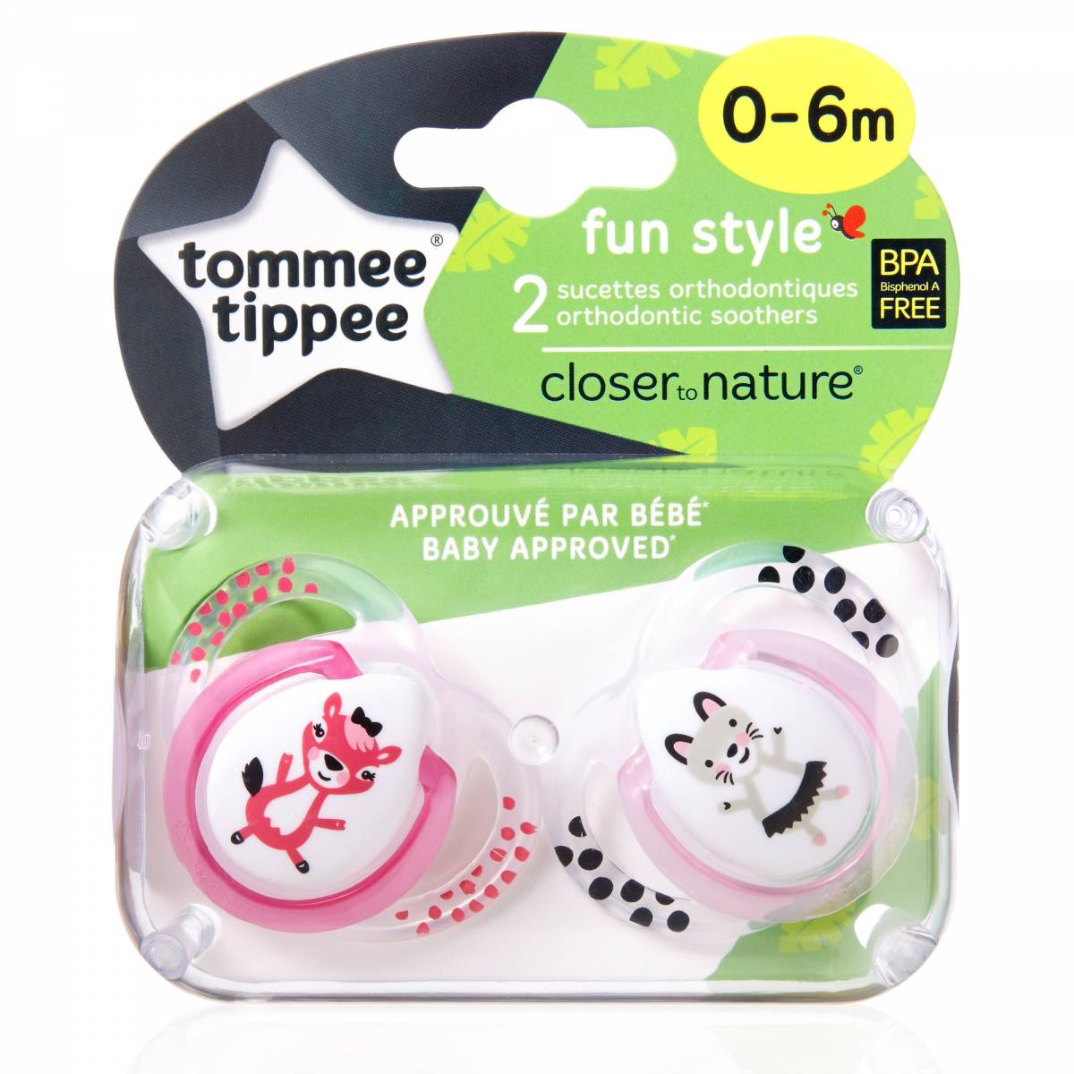 Tommee Tippee - Lot de 2 Sucettes Fun Style - 0/6 mois