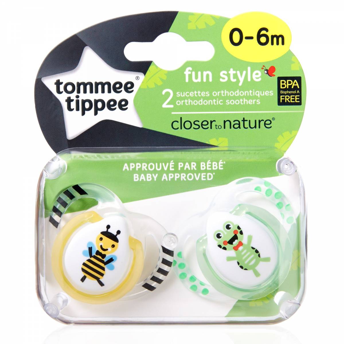 Tommee Tippee - Lot de 2 Sucettes Fun Style - 0/6 mois