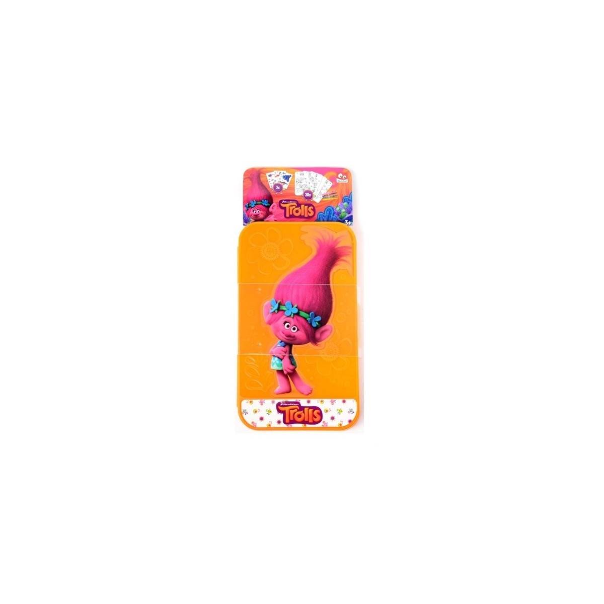 Trolls Poppy - Etui de coloriage - Crayons, feuillets et stickers