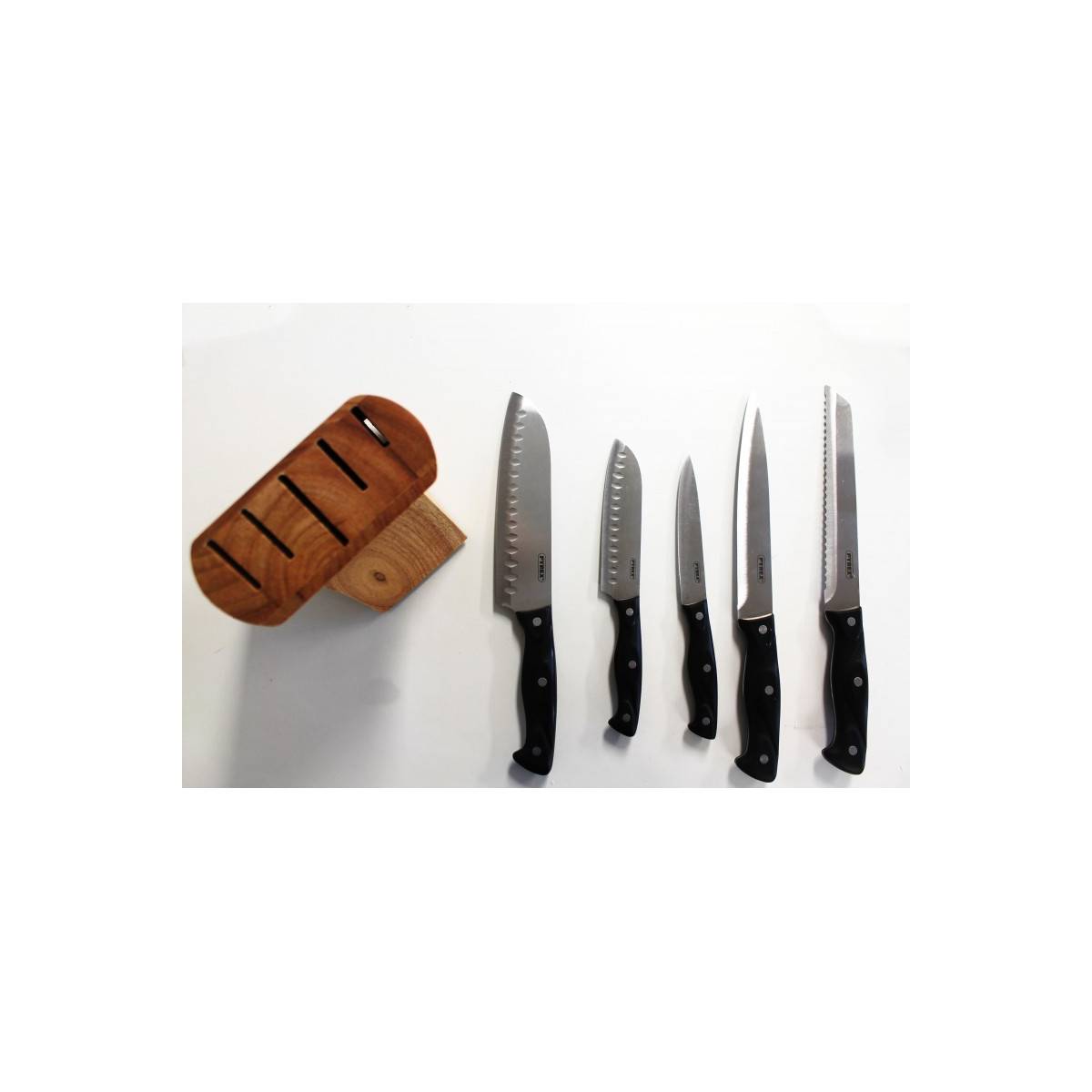 Pyrex - Set de 5 Couteaux + Socle à Couteaux en Bois