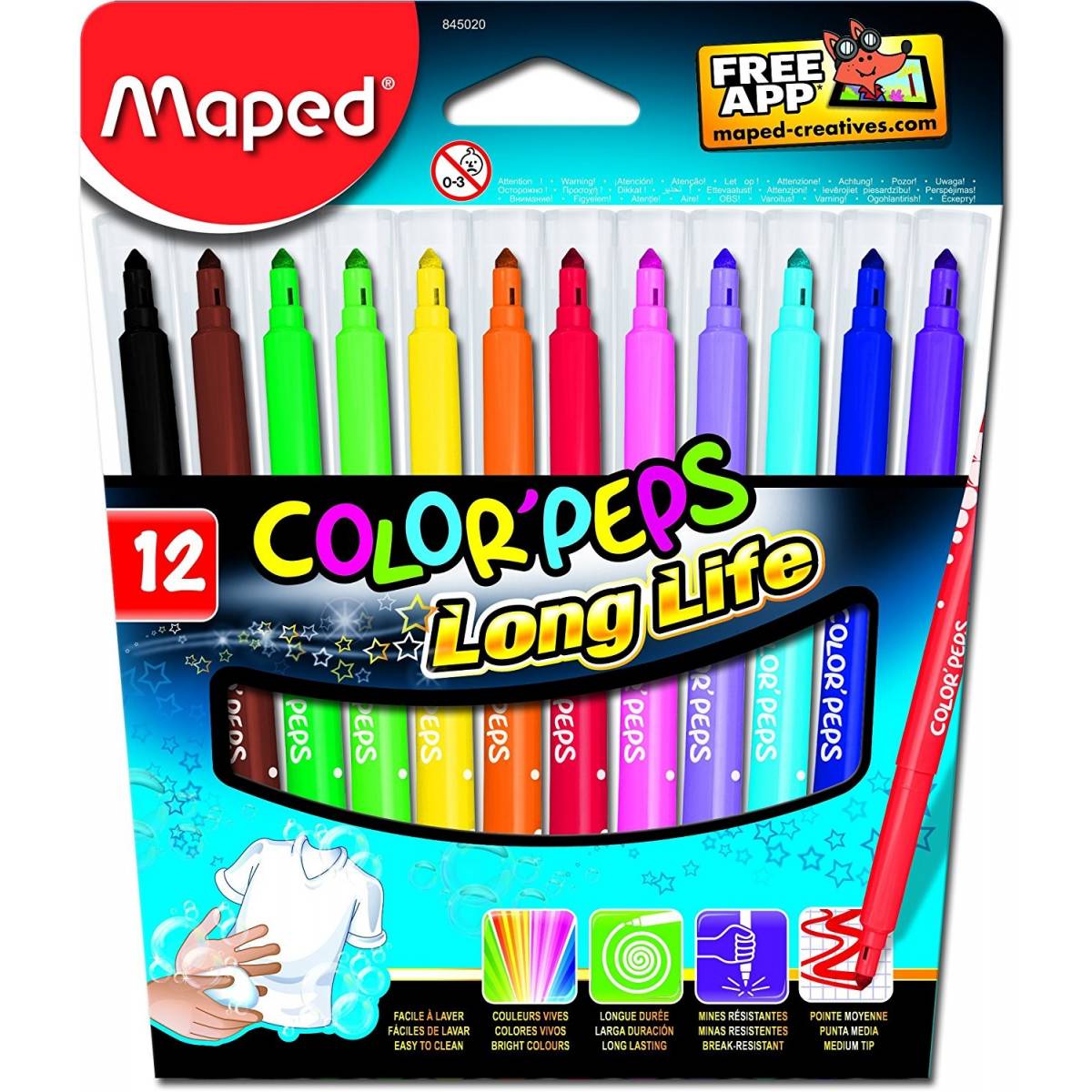 Maped - Etui de 12 Feutres Color'Peps Long Life