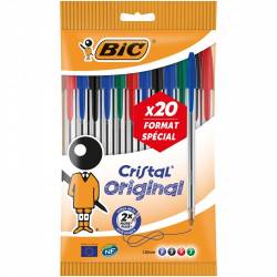 BIC - Lot de 20 Stylos Bille Cristal - Multicolore