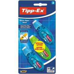 BIC - Lot de 3 Correcteurs Tipp-Ex Micro Tape Twist - Bleu et Vert