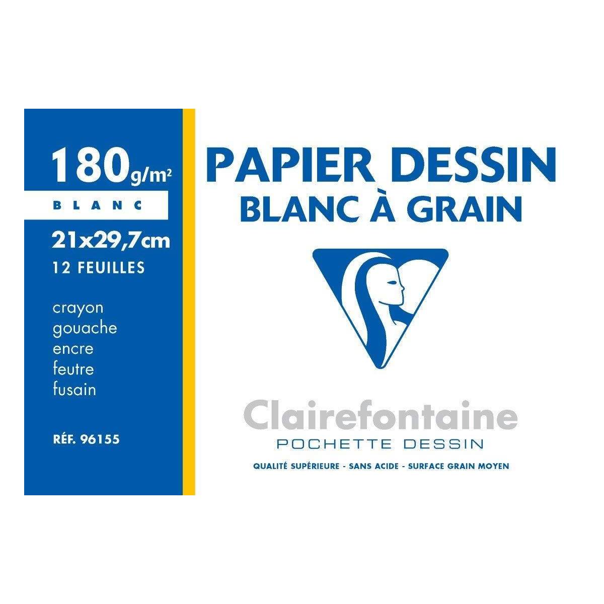 Clairefontain - Pochette Dessin à Grain - 12 Feuilles - 180g - 21 x 29.7 cm