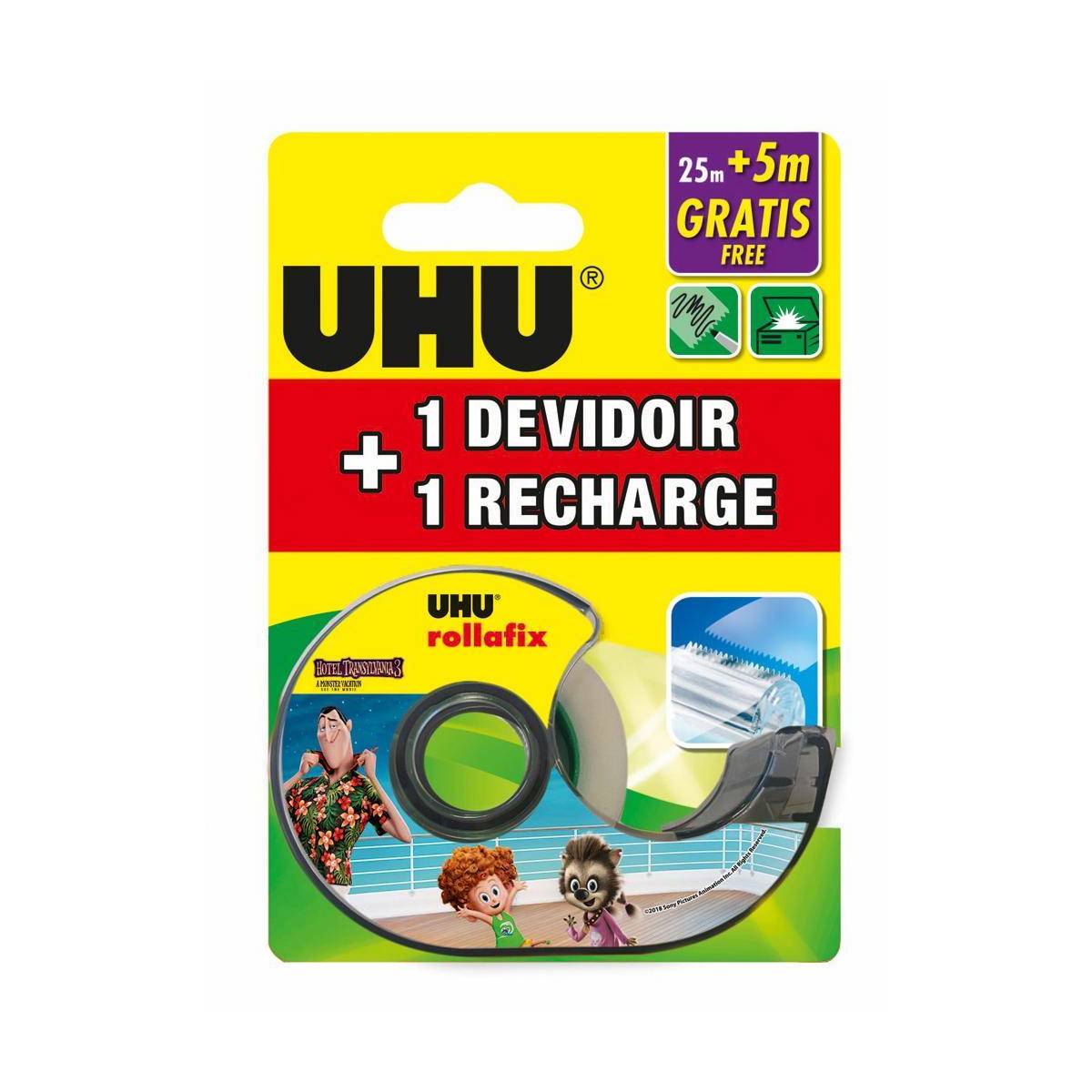 UHU Rollafix Ruban adhesif Invisible 25 m + 5m Gratis