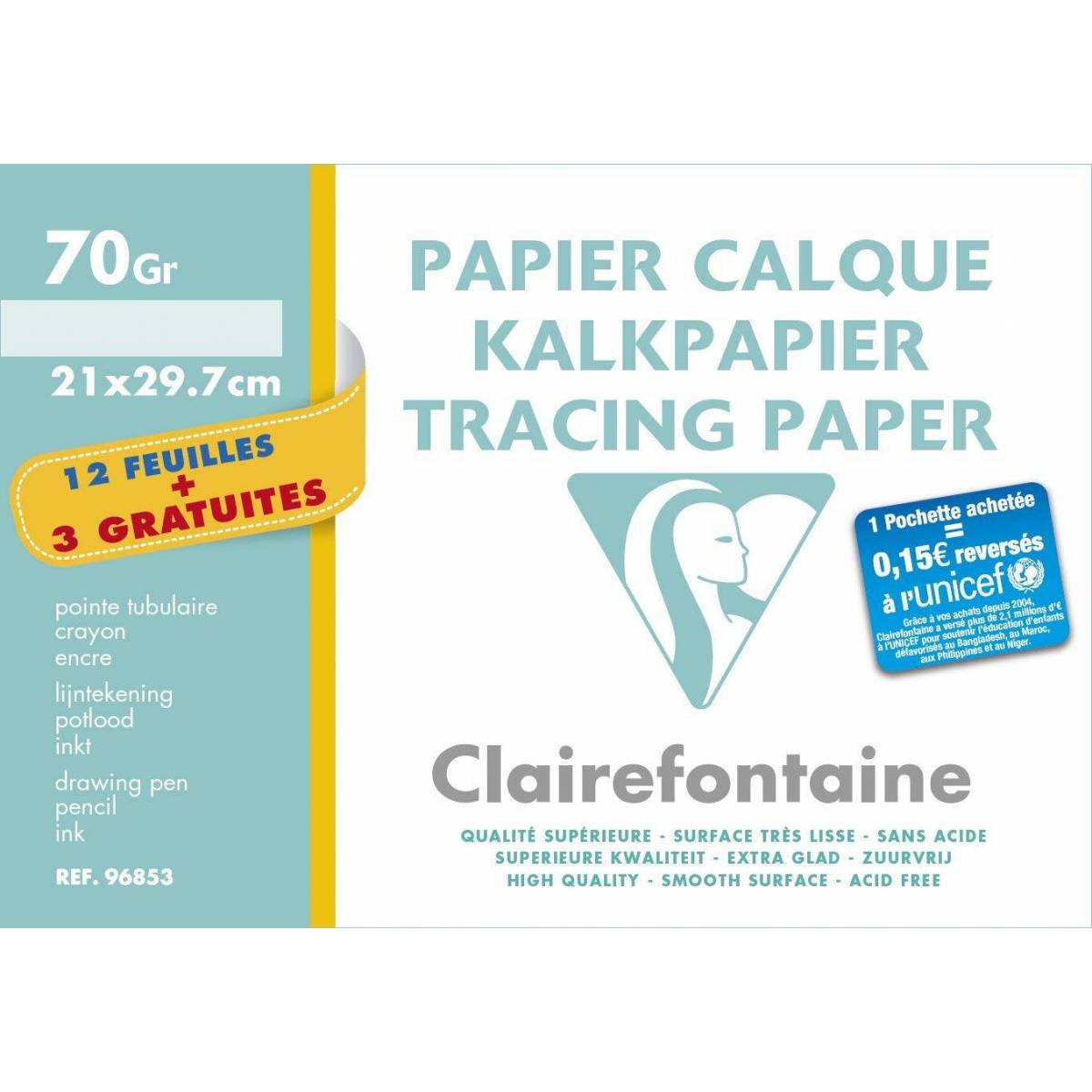 Clairefontaine - Papier Claque - Pochette de 12 Feuilles + 3 Gratuites